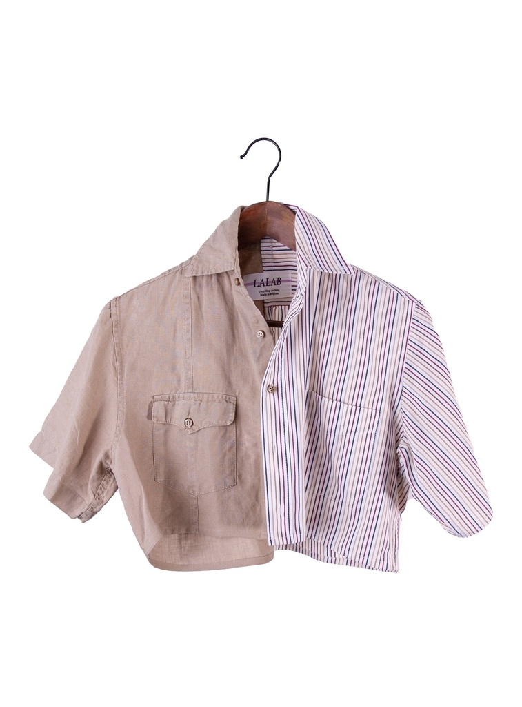 Chemise Gaëlle cropped bicolore beige