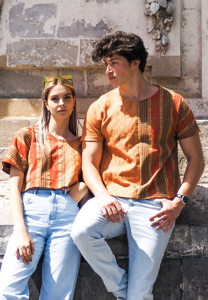 T-shirt unisexe bicolore ocre