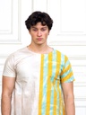T-shirt unisexe bicolore jaune ligné