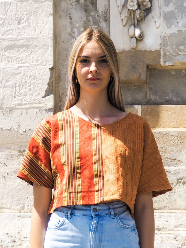 T-shirt cropped bicolore ocre