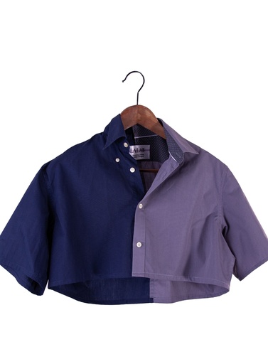 [Gaëlle 34] Chemise Gaëlle cropped bicolore bleue et grise
