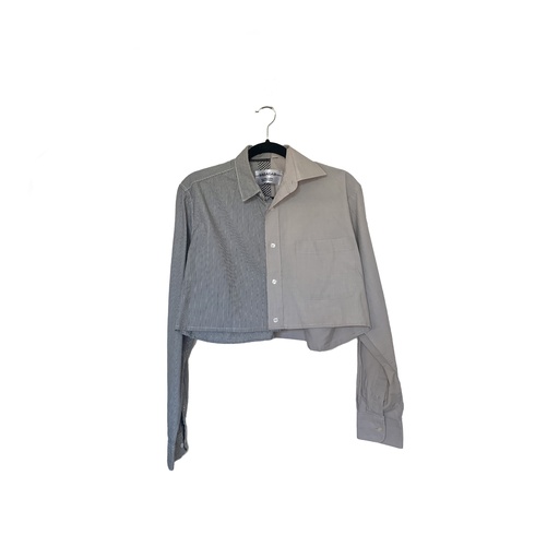 [Gaëlle 48] Chemise Gaëlle cropped bicolore beige manches longues
