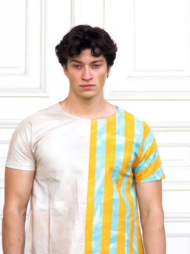 [T-shirt 04] T-shirt unisexe bicolore jaune ligné